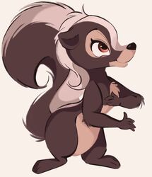  2020 3_toes 4_fingers anthro bambi_(film) black_nose brown_eyes conditional_dnp disney featureless_crotch feet female fingers flower_(bambi) full-length_portrait fur hi_res mammal mephitid nude portrait simple_background skunk smile solo standing toes tohupo 