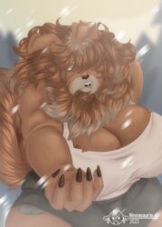  absurd_res anthro big_breasts bottomwear breasts canid canine canis cleavage clothed clothing domestic_dog excessive_fluff female fluffy fluffy_tail hair hair_over_eyes hi_res juno_(charliecorvinus) livestock_guardian_dog looking_at_viewer mammal molosser mountain_dog ninnasaurio offering_hand pastoral_dog raised_tail shorts slightly_chubby slightly_chubby_female snow snowing snowing_outside solo tail thick_thighs tibetan_mountain_dog 