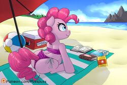  2020 beach bikini blue_eyes clothing earth_pony equid equine female feral friendship_is_magic fur hasbro horse mammal my_little_pony pink_body pink_fur pinkie_pie_(mlp) pony pregnant pregnant_female public pusspuss seaside solo swimwear water 