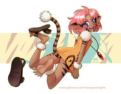  :d animal_ears animal_print arms_at_sides artist_name ass barefoot blush bob_cut body_fur brown_background brown_fur cat_girl commentary dark-skinned_female dark_skin dated dress dress_tug drop_shadow english_commentary eyelashes facial_mark feet feet_up female flat_chest floating_hair floating_neckwear foot_focus fur-trimmed_dress fur_anklet fur_armlet fur_cuffs fur_trim furry furry_female gem green_background jewelry jumping looking_at_viewer looking_back making-of_available maxa&#039; merle_(tenkuu_no_escaflowne) mixed-language_commentary necklace oerba_yun_fang open_mouth outside_border paid_reward_available parted_bangs patreon_username pendant pink_hair pointy_ears purple_eyes red_gemstone sandals short_dress short_hair signature single_sandal sleeveless sleeveless_dress smile soles solo spread_toes striped striped_tail tail teeth tenkuu_no_escaflowne toe_claws toes unworn_sandals web_address whisker_markings white_background yellow_background yellow_dress 