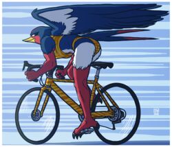  2020 4_toes absurd_res anthro anthrofied ass athletic athletic_anthro athletic_female barefoot beak bicycle bikini border breasts claws clothed clothing cycling feathered_wings feathers feet female generation_3_pokemon hi_res looking_at_viewer megawolf77 multicolored_body nintendo pokemon pokemon_(species) pokemorph soles solo sports_bikini sports_panties swellow swimwear talons toes vehicle white_border wings yellow_clothing 