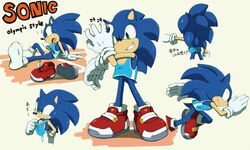  5:3 anthro bodily_fluids clothing eulipotyphlan footwear green_eyes hedgehog male mammal olympics running sega shirt shoes shoppaaaa socks solo sonic_the_hedgehog sonic_the_hedgehog_(series) stretching sweat tank_top topwear white_clothing white_footwear white_socks 