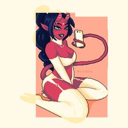  1:1 ahe_gao animated demon digital_media_(artwork) female humanoid looking_pleasured not_furry nylmoth pixel_(artwork) pixel_animation selfie short_playtime solo subtle_animation succubus 