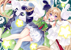  :d ahoge attilio_regolo_(azur_lane) azur_lane bare_shoulders black_dress blonde_hair bloomers bow breasts commentary crown dress female flower grass green_bow hair_between_eyes heart heart-shaped_pupils long_hair looking_at_viewer marker_(medium) medium_breasts mimi_(mini1474) oerba_yun_fang open_mouth outstretched_arms purple_eyes skin_fang sleeves_past_fingers sleeves_past_wrists smile solo symbol-shaped_pupils traditional_media underwear very_long_hair white_bloomers 