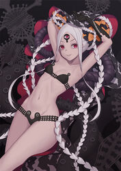  abigail_williams_(fate) abigail_williams_(swimsuit_foreigner)_(fate) abigail_williams_(swimsuit_foreigner)_(first_ascension)_(fate) armpits arms_behind_head arms_up baeg_mi bare_shoulders bikini black_bikini black_bow bow breasts collarbone double_bun fate/grand_order fate_(series) female forehead hair_bun highres keyhole long_hair multiple_bows navel orange_bow parted_bangs photoshop_(medium) red_eyes sidelocks small_breasts smile swimsuit tentacle thighs third_eye very_long_hair white_hair 