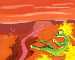  2021 absurd_res arizona_cow_(tfh) asian_mythology bovid bovine canyon cattle chinese_mythology countershade_scales countershading digital_drawing_(artwork) digital_media_(artwork) dragged dragon duo east_asian_mythology female feral fire flaming_hair flaming_tail flaming_wings flying green_body green_scales hi_res hooves hybrid lasso longma mammal mythological_creature mythological_equine mythological_scalie mythology pseudo_hair quadruped red_eyes rope scales scalie sharp_teeth skunkstripe tail teeth text them&#039;s_fightin&#039;_herds tianhuo_(tfh) wings 