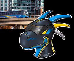  2023 6_horns anthro belly black_background black_body blue_belly blue_body blue_countershading blue_horn blue_markings blue_spikes bombardier bombardier_art canada canadian countershade_neck countershading curved_horn digital_drawing_(artwork) digital_media_(artwork) dragon electric_railcar english_text facial_piercing facial_spikes gold_(metal) gold_jewelry grey_markings grey_spikes grey_stripes headshot_portrait horn how_to_dragon_your_train hybrid jaw_spikes jewelry light_body living_machine living_train living_vehicle locomorph logo machine male markings meme multi_horn multicolored_body mythological_creature mythological_scalie mythology nose_piercing orange_text photo piercing portrait public_transportation rail_transit railcar rapid_transit reference_image reptile ring_piercing rubberderg scalie simple_background skytrain smooth_horn snaggle_tooth solo spikes spikes_(anatomy) stripes text train urban_rail_transit vehicle visor white_horn windshield_wiper yellow_horn yellow_markings yellow_spikes yellow_stripes 