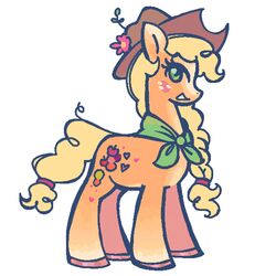  1:1 accessory applejack_(mlp) blonde_hair clothing cowboy_hat earth_pony equid equine female feral flower friendship_is_magic fur green_eyes hair hair_accessory hair_tie hasbro hat headgear headwear hooves horse imperceiveable_(artist) mammal my_little_pony neckwear open_mouth orange_body orange_fur pink_flower plant pony red_hair_tie red_hooves smile solo tail yellow_tail 