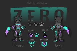  anthro aquamarine_eyes bioluminescence bioluminescent_eyes black_sclera blue_eyes canid canine delta_rune_(emblem) digital_media_(artwork) ears_up english_text felid feline fox fur fur_markings glowing glowing_markings glowing_nose glowing_tail glowing_tail_tip green_eyes grey_body grey_fur male mammal markings model_sheet mouthless ohlekaa references ryanaltras_ocs shadow_creature solo symbol tail text undertale undertale_(series) unknown_species zero_(ryanaltra) 