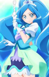  absurdres ascot blue_choker blue_skirt blue_vest brooch choker commentary cowboy_shot cure_fontaine female gloves hairband healin&#039;_good_precure healing_animal healing_wand highres jewelry light_smile long_hair looking_at_viewer magical_girl oimanji pegitan_(precure) precure puffy_short_sleeves puffy_sleeves sawaizumi_chiyu short_sleeves skirt vest white_gloves 