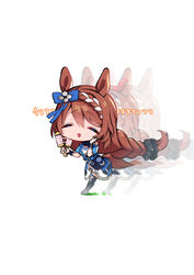  :d ^_^ absurdres afterimage animal_ears black_footwear black_scrunchie black_thighhighs blue_bow blue_dress boots bow braid brown_hair chibi closed_eyes commentary_request dress female goshichi_shoji hair_between_eyes hair_ornament hair_scrunchie hairbow hand_on_own_cheek hand_on_own_face heart highres holding horse_ears horse_girl horse_tail long_hair open_mouth rattle running scrunchie shun_goku_satsu simple_background single_braid smile solo street_fighter super_creek_(umamusume) tail thigh_boots thighhighs translation_request umamusume very_long_hair white_background wrist_cuffs 