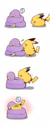  0_0 azuma_minatsu climbing closed_eyes coil commentary_request ekans gen_1_pokemon highres no_humans pikachu pokemon pokemon_(creature) sleeping speech_bubble spoken_zzz zzz 