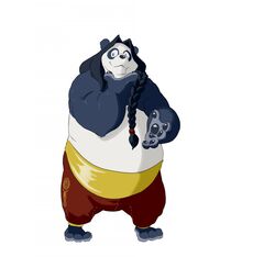  5_fingers anthro barefoot bear black_hair blue_body blue_fur bottomwear braided_hair brown_eyes clothing feet fingers fur giant_panda hair hamsterinboxers long_hair male mammal overweight overweight_anthro overweight_male pants simple_background smile solo vixmuyo white_background white_body white_fur 