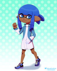  absurd_res animal_humanoid blue_eyes cephalopod cephalopod_humanoid clothing footwear gesture hi_res humanoid inkling jacket looking_at_viewer male marine marine_humanoid mollusk mollusk_humanoid nintendo shoes simple_background sneakers solo somescrub splatoon topwear waving 