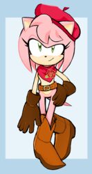  absurd_res amy_rose anthro boots bottomless bottomless_female clothed clothing cowboy_boots eulipotyphlan featureless_crotch female footwear fur gloves handwear hearttheglaceon hedgehog hi_res mammal mostly_nude natural_alt pink_body pink_fur sega solo sonic_the_hedgehog_(series) 