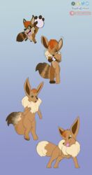  absurd_res canid canine dustyerror eevee feral fox generation_1_pokemon hi_res mammal nintendo pokemon pokemon_(species) regression shrinking size_transformation solo transformation 