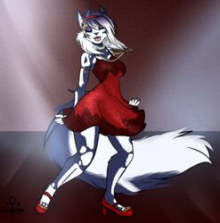  1920s 2020 alternative_fashion breasts closed_eyes clothing dancing domestic_cat dress felid feline felis female flapper footwear high_heels jackalope_(artist) mammal red_clothing red_dress roaring shoes solo thefluffykitten tris 