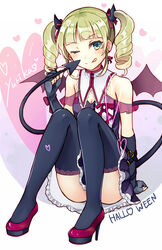  aikatsu! devil dress halloween heels see_through tail thighhighs toudou_yurika wadaka wings 