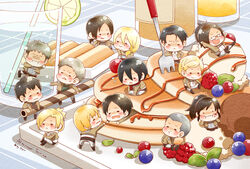  annie_leonhardt armin_arlert bertholt_fubar chibi christa_renz conny_springer eren_jaeger food hanji_zoe irvin_smith jean_kirchstein mikasa_ackerman reiner_braun rivaille sasha_browse shingeki_no_kyojin sipir ymir_(shingeki_no_kyojin) 