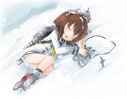  bad_end binoculars blush brown_hair commentary_request crash_landing cross damaged dress enceladus female frozen grave headgear ice kantai_collection lying moon naik name_connection on_side open_mouth panties parody sailor_dress science_fiction short_hair sleeping snow spacecraft spoilers tears uchuu_senkan_yamato uchuu_senkan_yamato_2199 underwear yukikaze_(kancolle) yukikaze_(spaceship) 