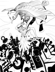  ambiguous_gender anthro beleth_(floraverse) building city digital_media_(artwork) dragonweirdo duo floraverse hi_res inanimate_object monochrome outside white_beleth_(floraverse) 