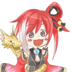  :3 bare_shoulders black_eyes blush_stickers breasts chibi cleavage commentary_request dot_nose dragon fangs female gyate_gyate hair_ornament kelsuis large_breasts long_hair looking_at_viewer multicolored_hair neptune_(series) open_mouth red_(neptunia) red_eyes red_hair smile solo transparent_background two-tone_hair upper_body white_hair 