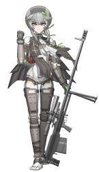  :&lt; absurdres android anti-materiel_rifle barefoot black_gloves bolt_action bow cheogtanbyeong clenched_hand commentary_request feet female full_body girls&#039;_frontline girls&#039;_frontline_2:_exilium gloves green_bow grey_eyes grey_hair gun hair_ears hairbow hand_up hat highres holding holding_gun holding_weapon korean_commentary ksvk_(girls&#039;_frontline) ksvk_12.7 looking_at_viewer mechanical_arms mechanical_legs mechanical_parts medium_hair rifle simple_background sniper_rifle solo standing straight-on toes weapon white_background 