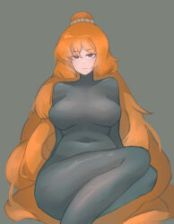  1girls big_breasts female female_only ginger ginger_hair ishmael_(limbus_company) limbus_company long_hair orange_hair ponytail project_moon rubber rubber_suit sweat thick_thighs wetsuit 