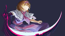  alice_margatroid blonde_hair blue_dress bois_de_justice capelet closed_eyes closed_mouth cookie_(touhou) dies_irae dress feet_out_of_frame female grey_background hair_between_eyes hairband highres hinase_(cookie) kto_znaet necktie pink_hairband pink_necktie pink_sash sash shinza_bansho_series short_hair simple_background smile solo touhou white_capelet 