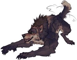  anthro brown_body brown_fur canid canine canis fur hi_res male mammal muscular muscular_anthro muscular_male mythological_canine mythological_creature mythology nmvsolidus open_mouth simple_background solo tail tail_motion tailwag were werecanid werecanine werewolf white_background wolf yellow_eyes 