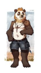  2020 5_fingers 5_toes anthro barefoot bear clothed clothing digital_media_(artwork) digitigrade feet fingers giant_panda male mammal noviraine solo toes topless 