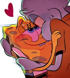  anthro blush cephalopod clothed clothing coleoid duo eye_contact heart_symbol hug looking_at_another male male/male marine mollusk nickelodeon octopodiform octopus on_model pancaketiffy sea_sponge smile spongebob_squarepants spongebob_squarepants_(character) squidward_tentacles toony warm_colors 