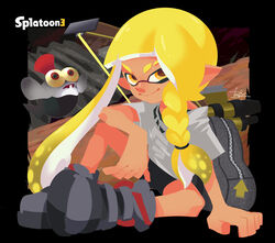  arm_support artist_name asymmetrical_hair backpack bag bike_shorts black_border black_footwear blonde_hair blunt_bangs blush border bow_(weapon) braid bulging_eyes closed_mouth colored_sclera commentary_request eyebrow_cut female fish flat_chest full_body grey_shirt hair_tie happy highres inkling inkling_girl inkling_player_character isamu-ki_(yuuki) knee_up light_blush long_hair looking_at_viewer nose_blush open_mouth orange_eyes outside_border pointy_ears red_eyes red_hair shirt shoes short_hair short_sleeves signature single_braid sitting smallfry_(splatoon) smile solo_focus splatoon_(series) splatoon_3 spread_legs suction_cups teeth tentacle tentacle_hair tri-stringer_(splatoon) twintails very_long_hair weapon yellow_sclera zipper zipper_pull_tab 