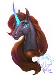  3:4 alpha_channel black_sclera blue_eyes brown_hair equid equine female feral hair hi_res horn lips long_hair mammal mythological_creature mythological_equine mythology portrait quillu quillu_(character) simple_background solo thick_lips transparent_background unicorn 