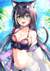  animal_ears bikini cleavage karyl_(princess_connect) machin4719 megane nekomimi open_shirt princess_connect princess_connect!_re:dive swimsuits tail 