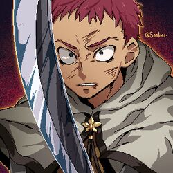  1boy blue_eyes brown_shirt capelet clenched_teeth commentary_request holding holding_sword holding_weapon looking_at_viewer lowres male_focus oekaki ragnarok_online ragnarok_the_animation red_hair roan_(ragnarok_the_animation) rouko605 scratches shirt short_hair signature solo sword swordsman_(ragnarok_online) teeth upper_body very_short_hair weapon white_capelet 