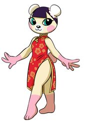  2020 angelicmissmarie animal_crossing anthro asian_clothing barefoot bear black_nose blue_eyes chinese_clothing chinese_dress clothing digital_drawing_(artwork) digital_media_(artwork) dress east_asian_clothing feet female full-length_portrait gloves_(marking) hair hi_res leg_markings looking_at_viewer mammal markings nintendo pekoe_(animal_crossing) portrait red_clothing red_dress short_hair simple_background smile socks_(marking) solo tail white_background 