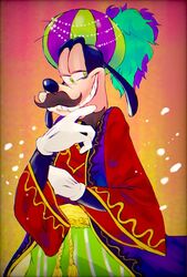  anthro black_body black_nose buckteeth canid canine canis clothing disney domestic_dog facial_hair fingers floppy_ears goofy_(disney) green_eyes grin half-closed_eyes hat headgear headwear kaname_(torikonakarera) male mammal moustache narrowed_eyes smile solo tan_body teeth 