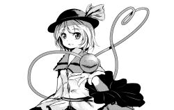  berabou black_hat female hat hat_ribbon heart heart_of_string komeiji_koishi long_sleeves monochrome ribbon shirt short_hair solo third_eye thumbnail_surprise touhou wide_sleeves 