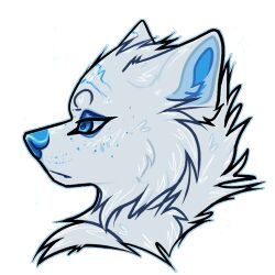  arctic_wolf blue_eyes blue_nose bust_portrait canid canine canis facial_markings female feral freckles fur head_markings larzali mammal markings portrait solo sparkles tear_(marking) white_body white_fur wolf 