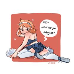  blush cheerleader fanart fanart_from_twitter female female from_behind ginger ginger_hair hairband orange_hair original_character salaciouspeachy short_hair tagme thighhighs 