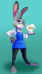  2024 absurd_res aggretsuko ailurid anthro crossover disney duo female fur grey_body grey_fur hi_res judy_hopps lagomorph leporid mammal office_lady purple_eyes rabbit red_panda retsuko sanrio simple_background solo_focus stirrup_legwear teal_background zigrock001 zootopia 