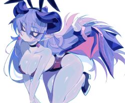  all_fours animal_ear_hairband animal_ears astaroth_(shinrabanshou) black_horns black_leotard black_sclera blue_hair blue_skin breasts cleavage colored_sclera colored_skin curved_horns demon_girl demon_horns detached_collar earrings fake_animal_ears female hairband hanging_breasts high_heels highleg highleg_leotard highres horns jewelry large_breasts leotard long_hair looking_at_viewer playboy_bunny pointy_ears rabbit_ear_hairband rabbit_ears shinrabanshou shoes solo strapless strapless_leotard thighhighs usa37107692 wings yellow_eyes 
