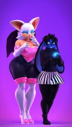  3d_(artwork) absurd_res anthro big_breasts bottomwear breasts chaos_emerald clothing digital_media_(artwork) domi_(domibun) domibun duo female fish gem glowing hi_res hybrid lagomorph leporid mammal marine rabbit rouge_the_bat sega shark skirt smug smug_expression sonic_the_hedgehog_(series) source_filmmaker_(artwork) sweater topwear upset valorlynz 