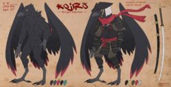  aledonrex avian bird blue_eyes claws corvid corvus_(genus) crow feathers katana kojiro_(thrakos) male melee_weapon oscine passerine samurai scar solo sword warrior weapon wings 