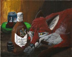  alcohol beverage canid canine cigar corsack female feral fox mammal pinita red_fox smoking solo traditional_media_(artwork) true_fox 