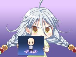  character_request chibi female game_cg grey_hair kamikihara_motofumi long_hair narumi_suzune tojita_sekai_no_tori_colony yellow_eyes 