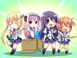  4girls arihara_nodoka blonde_hair brown_hair closed_eyes game_cg kagami_inori kamikihara_motofumi miyamori_korone multiple_girls narumi_suzune pink_hair purple_eyes purple_hair school_uniform shijo_yuki tojita_sekai_no_tori_colony uniform 