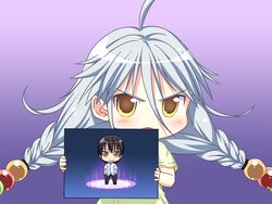  chibi female game_cg grey_hair kamikihara_motofumi long_hair narumi_suzune tojita_sekai_no_tori_colony yellow_eyes 