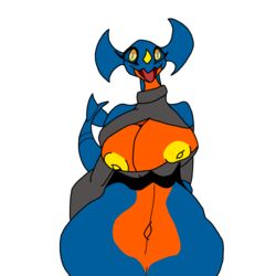  1:1 anthro areola biped breasts clothed clothing digital_media_(artwork) dragon female garchomp generation_4_pokemon ginger_(r-mk) hi_res interspecies looking_at_viewer marine mythological_creature mythological_scalie mythology nintendo nipples pokemon pokemon_(species) pokephilia scalie simple_background smile solo thick_thighs tongue yellow_areola yellow_nipples zarbydafurry 